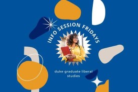 Info Session Fridays flyer photo of student with books and graphics